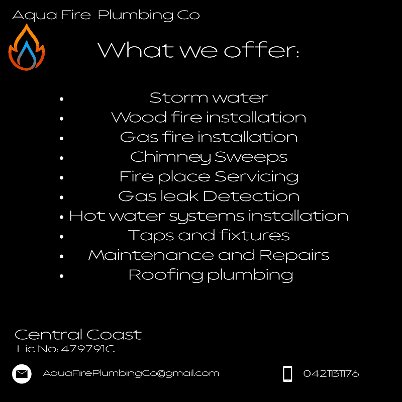 Aqua fire plumbing co plumber work in North Gosford