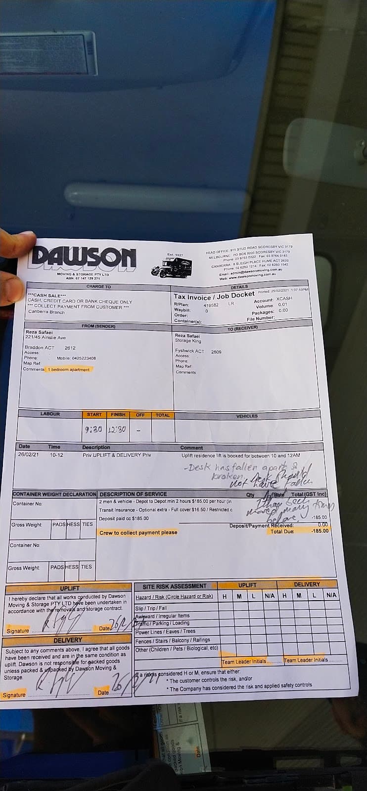 Dawson Moving & Storage - Interstate Removalists Canberra removalist work in Hume
