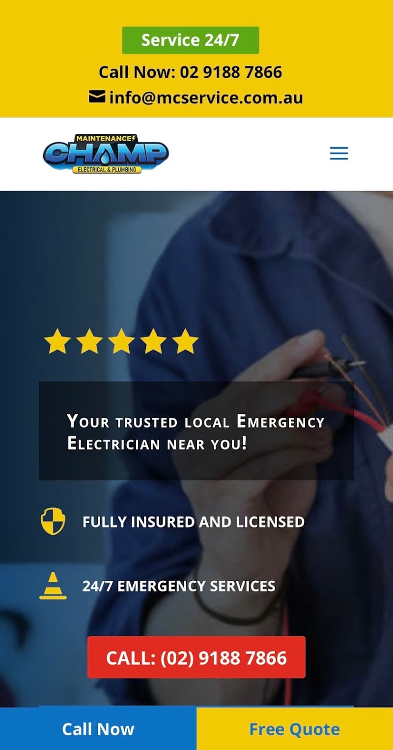 Maintenance champ services electrician work in Parramatta