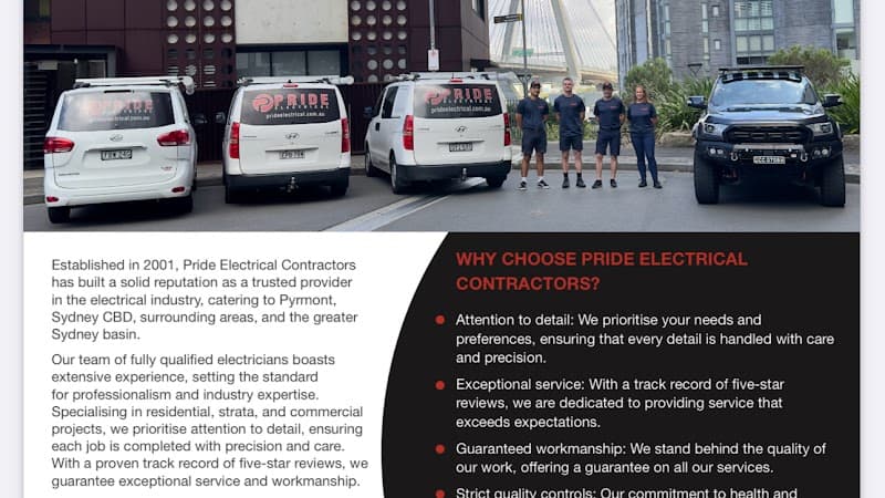 Pride Electrical Contractors electrician work in Pyrmont