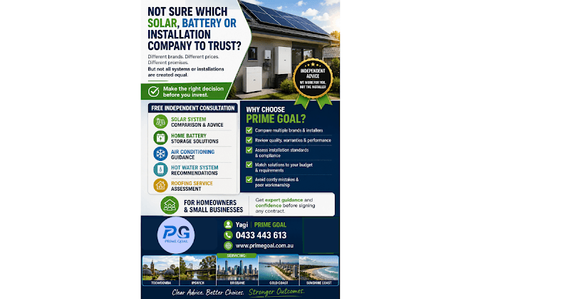 Prime Goal - Local Solar Energy Consultancy Services Toowoomba solar panel installation work in Westbrook