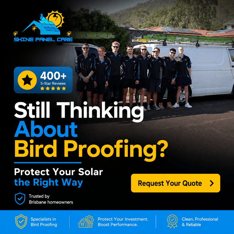 Solar Panel Bird Proofing | Shine Panel Care solar panel cleaning work in Brisbane City