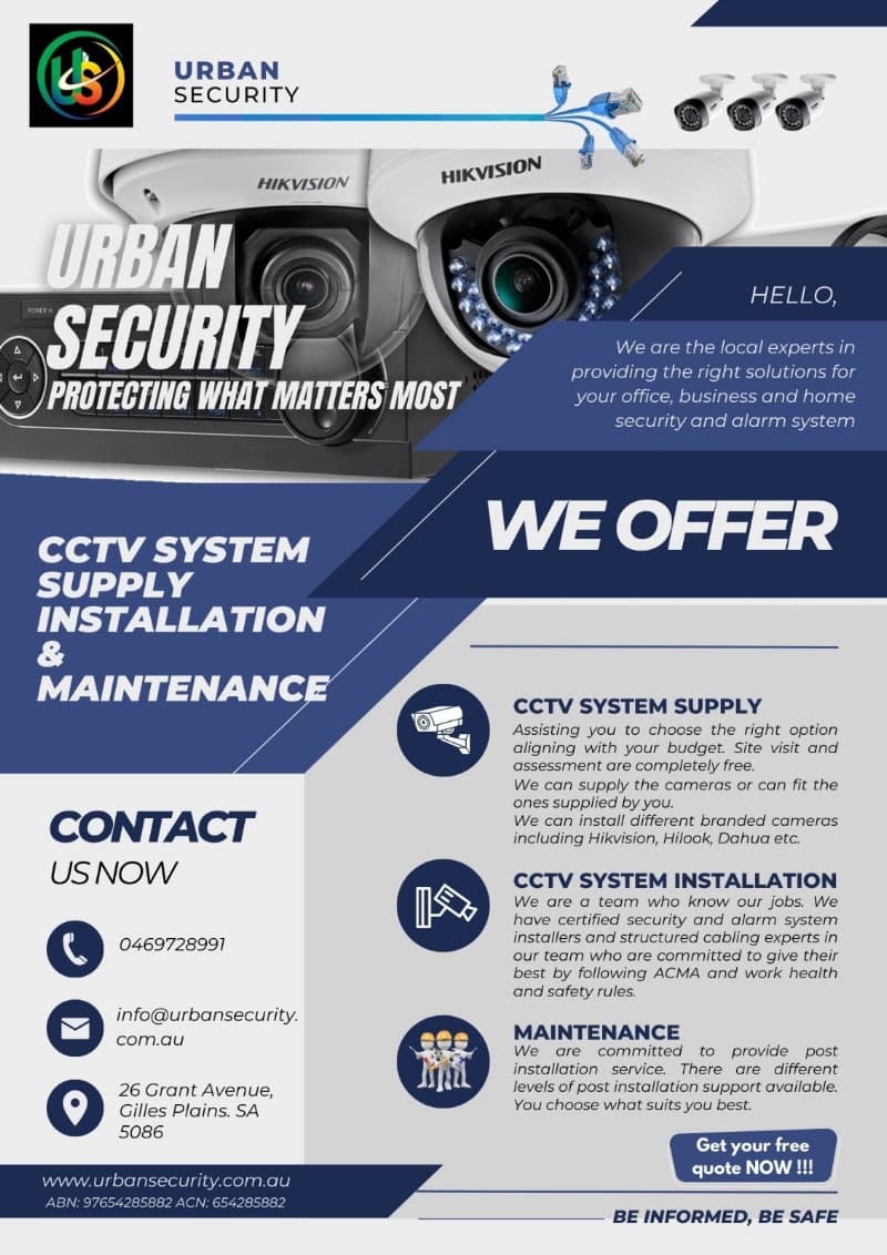 URBAN SECURITY SA security & cctv work in Gilles Plains